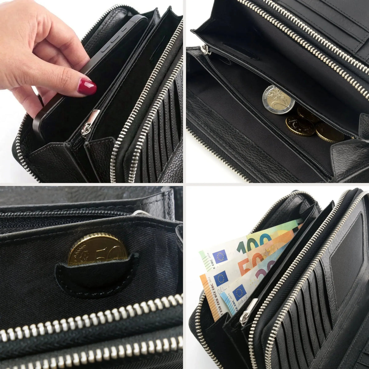XXL Geldbörse Damen Leder RFID – 18 Kartenfächer & Doppel-Reißverschluss | Avenue