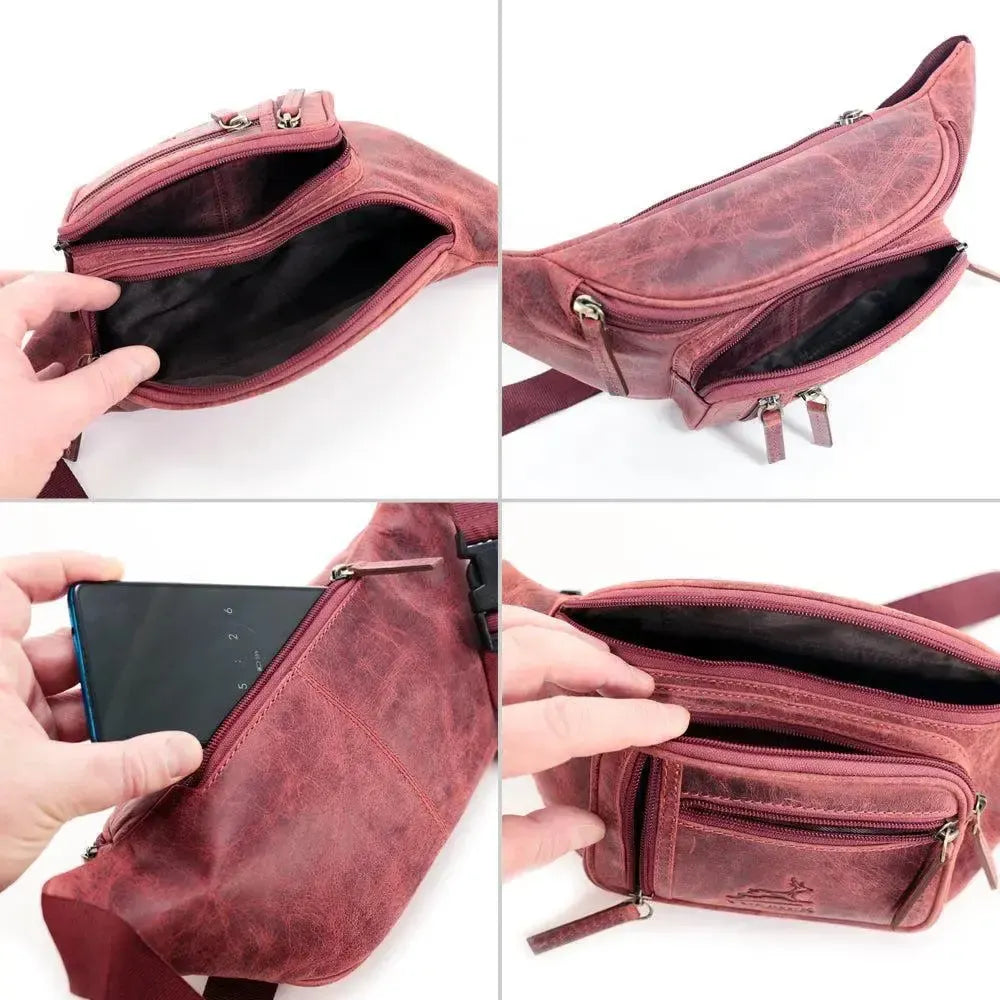 Bauchtasche Leder für Damen und Herren - 1 großes Fach, 3 kleine Fächer | Barcelona