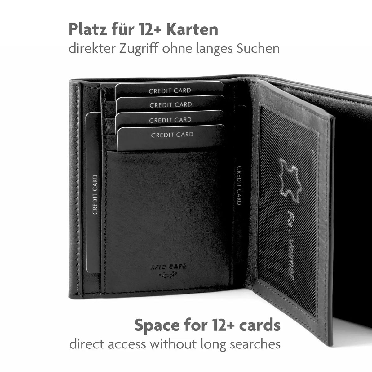 Elegante Leder Geldbörse Herren mit RFID-Schutz – 12 Fächer für Kreditkarten – Hochformat | Glendale