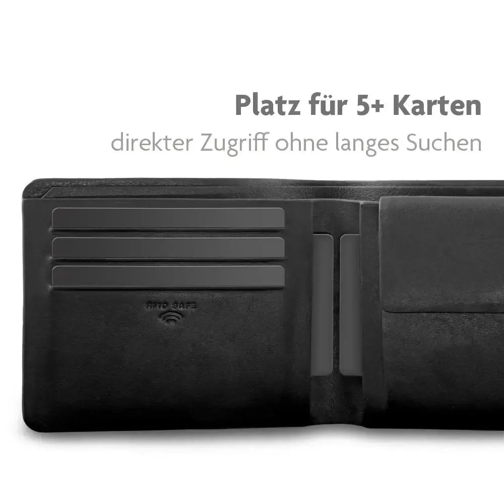 Cartera de cuero de alta calidad: sin forro, solo cuero: sin costuras y con esquinas redondeadas: espacio para 5 tarjetas: amplio monedero: protección RFID | ONE