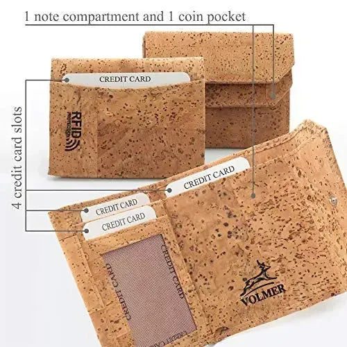 Portefeuille compact en liège avec protection RFID – 4 compartiments pour cartes de crédit – vegan | MW99 Kork