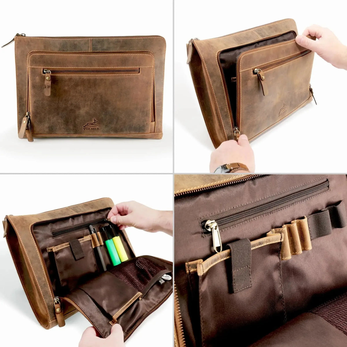 Brašna na notebook 14 palců – kůže s velkou vnější kapsou | Riverside