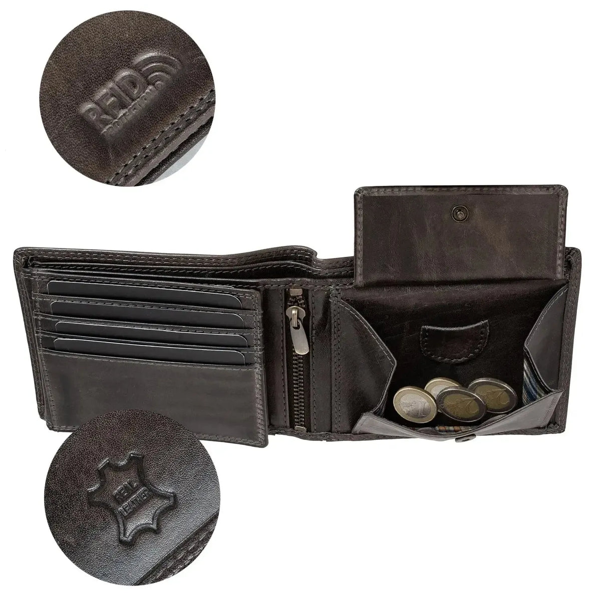 Portefeuille homme en cuir RFID – 11 fentes pour cartes de crédit – doubles coutures – logo en métal | VO19B