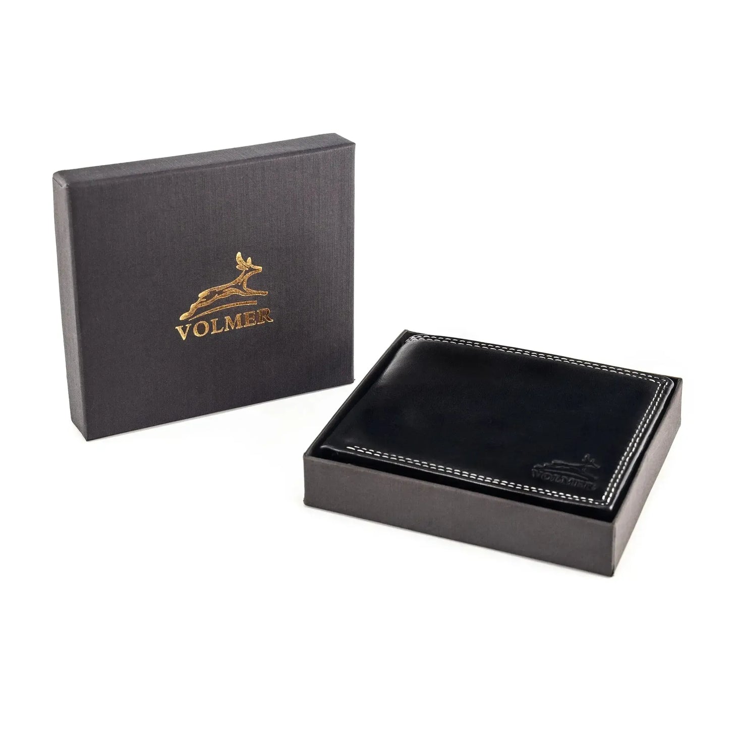 Leder Geldbörse Herren mit RFID-Schutz – Futter aus Echtleder – extra-stabile Doppelnaht in weiß – 12 Fächer für Kreditkarten | VO6