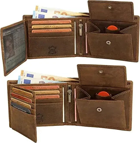 Leder Geldbörse Herren mit RFID-Schutz - extra-stabile Doppelnaht - 11 Fächer für Kreditkarten | VO19