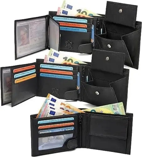 Leder Geldbörse Herren mit RFID-Schutz – extra-stabile Doppelnaht – 13 Fächer für Kreditkarten | VO11-RFID