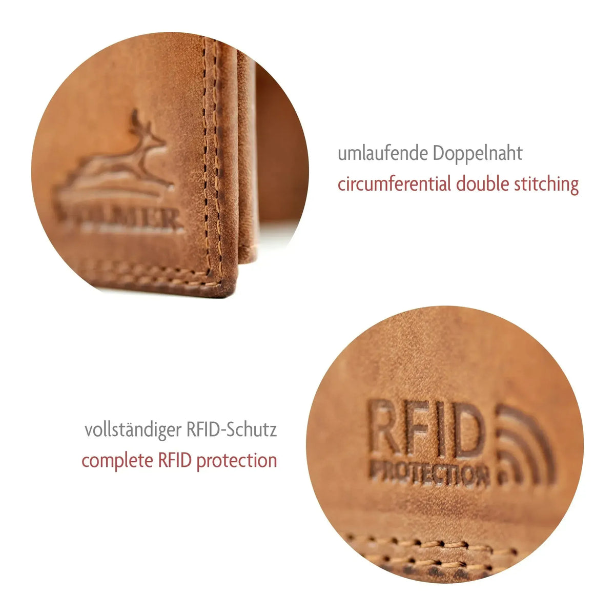 Leder Geldbörse Herren mit RFID-Schutz – extra-stabile Doppelnaht – 13 Fächer für Kreditkarten | VO11-RFID