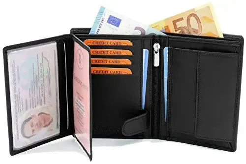 Pánská kožená peněženka s RFID ochranou – extra pevné dvojité šití – 15 přihrádek na kreditní karty – na výšku | VO2
