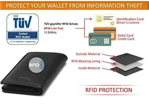 Pánská kožená peněženka s RFID ochranou – extra pevné dvojité šití – 15 přihrádek na kreditní karty – na výšku | VO2