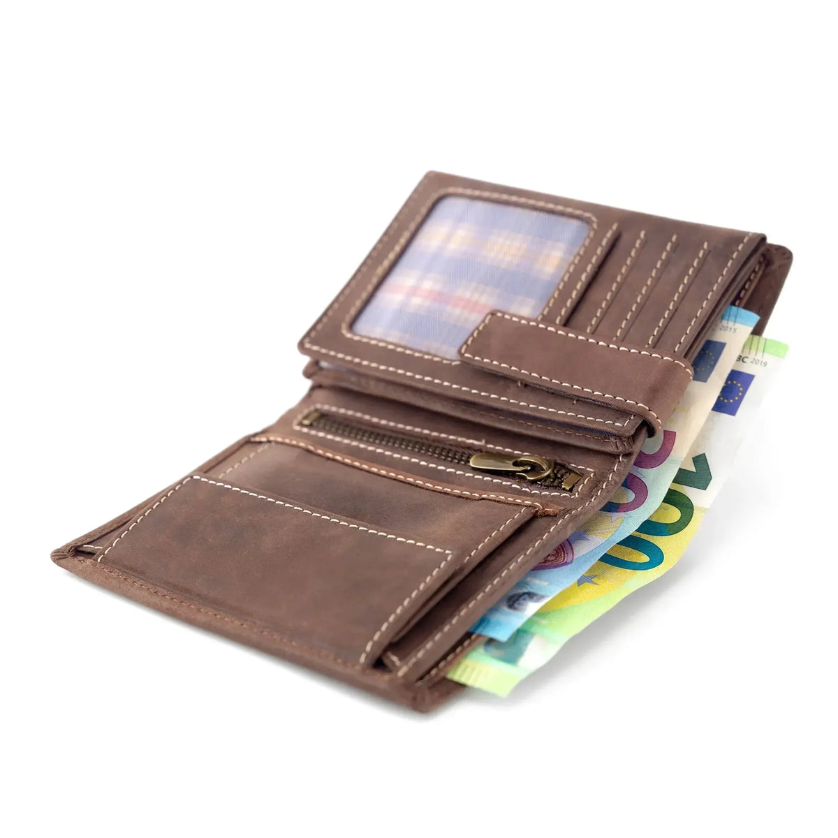 Leren herenportemonnee met RFID-bescherming – geolied buffelleer – lichte stiksels – 16 vakken voor creditcards | VO14