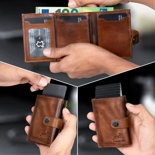 POP-UP Kartenetui mit Münzfach aus Leder – Platz für 12 Karten – Scheinfach – RFID-Schutz | VO45