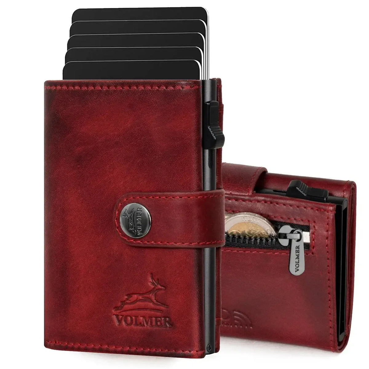 Cartera pop-up de cuero con monedero – espacio para 12 tarjetas – compartimento para billetes – protección RFID | VO45