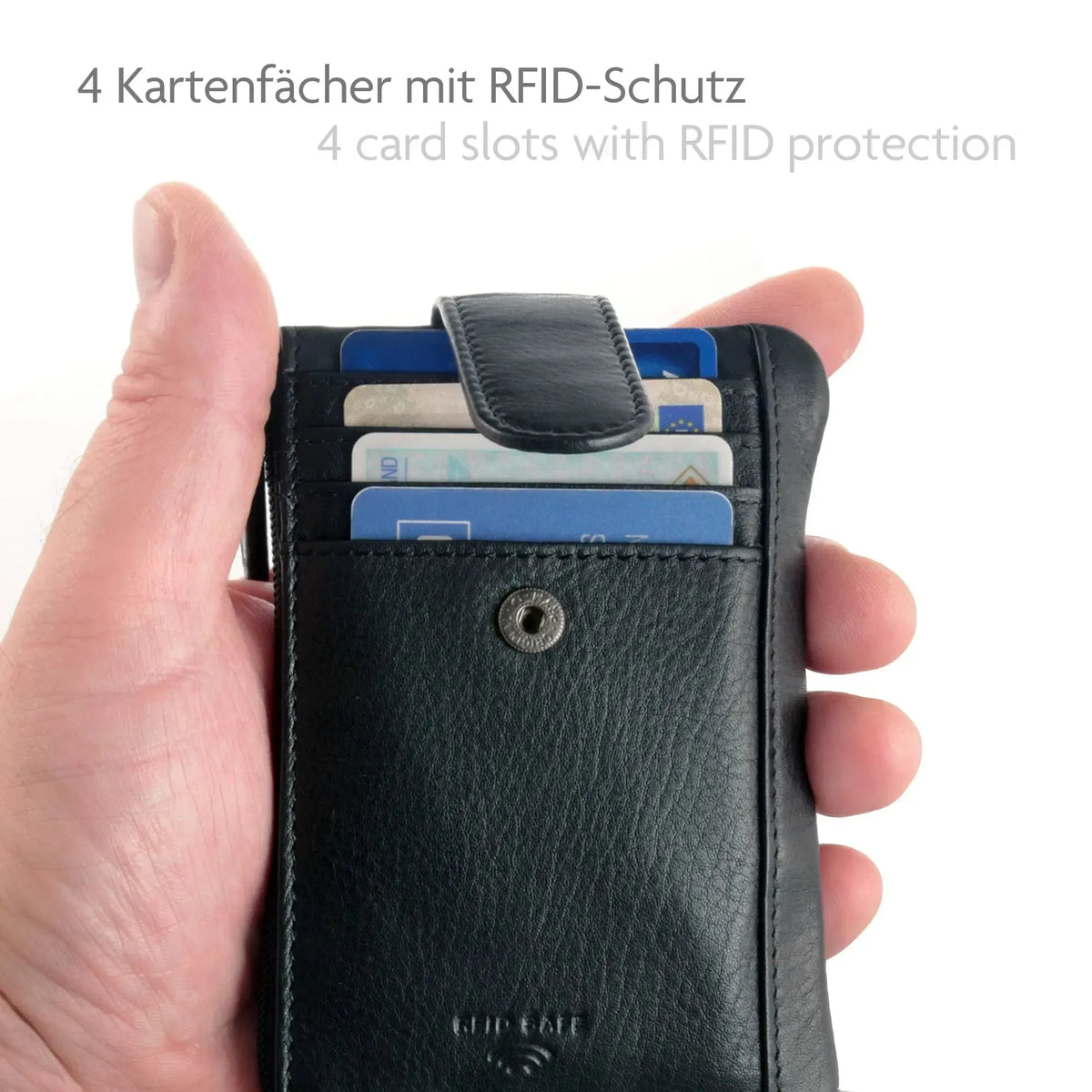 Schlüsseletui Leder mit 2 Schlüsselringen – 2 Fächer, Platz für 4 Karten mit RFID-Schutz – inkl. Geschenkbox | Keytcher