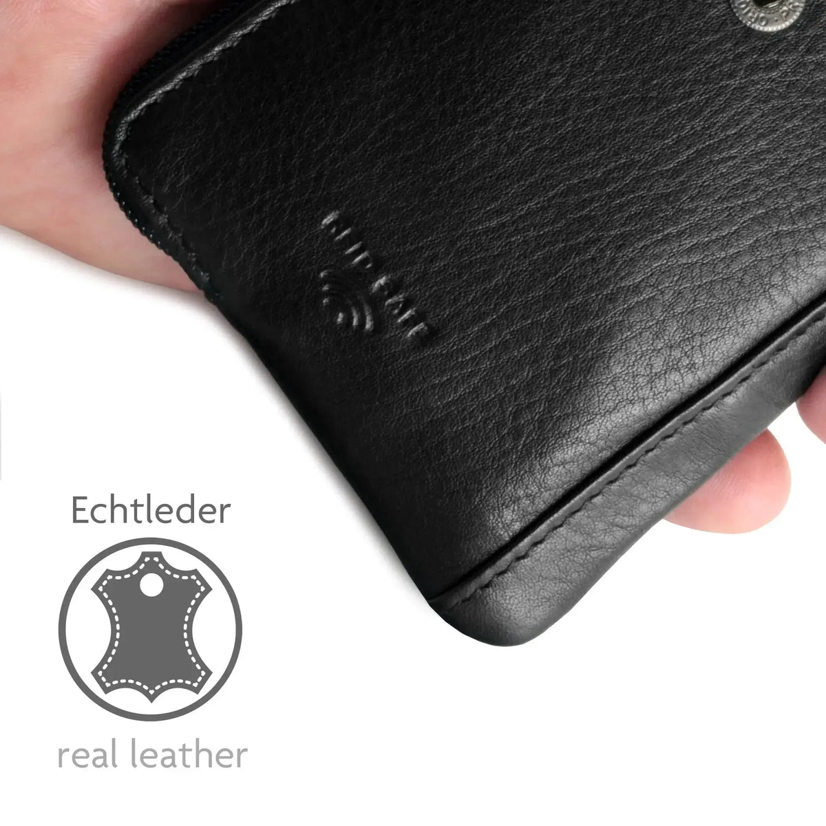 Schlüsseletui Leder mit 2 Schlüsselringen – 2 Fächer, Platz für 4 Karten mit RFID-Schutz – inkl. Geschenkbox | Keytcher