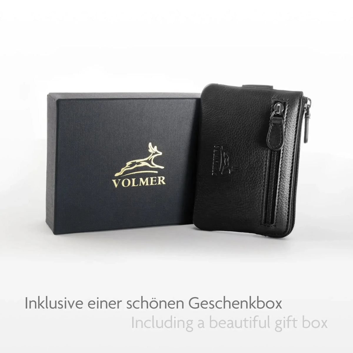 Schlüsseletui Leder mit 2 Schlüsselringen – 2 Fächer, Platz für 4 Karten mit RFID-Schutz – inkl. Geschenkbox | Keytcher
