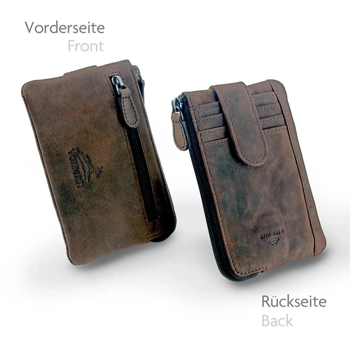 Schlüsseletui Leder mit 2 Schlüsselringen – 2 Fächer, Platz für 4 Karten mit RFID-Schutz – inkl. Geschenkbox | Keytcher