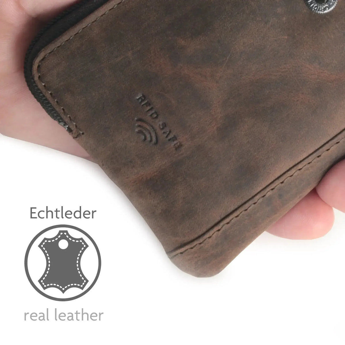 Schlüsseletui Leder mit 2 Schlüsselringen – 2 Fächer, Platz für 4 Karten mit RFID-Schutz – inkl. Geschenkbox | Keytcher