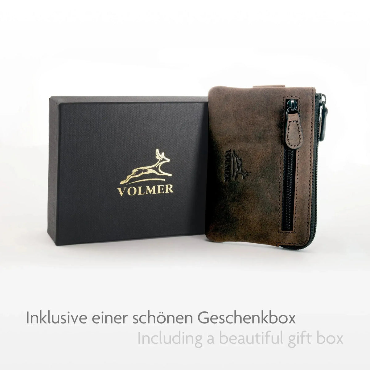 Schlüsseletui Leder mit 2 Schlüsselringen – 2 Fächer, Platz für 4 Karten mit RFID-Schutz – inkl. Geschenkbox | Keytcher