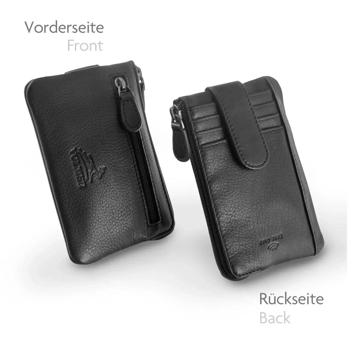 Schlüsseletui Leder mit 2 Schlüsselringen – 2 Fächer, Platz für 4 Karten mit RFID-Schutz – inkl. Geschenkbox | Keytcher