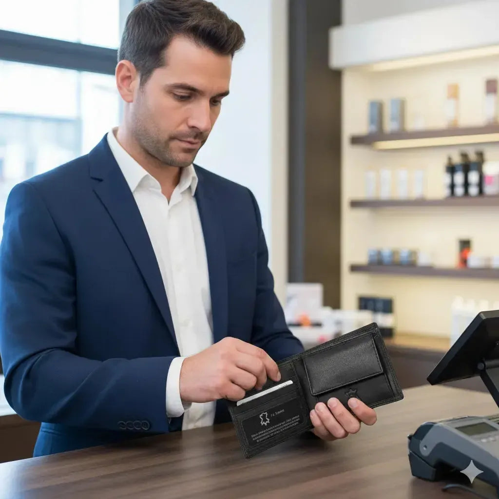 Leren portemonnee voor heren met AirTag-vak en RFID-bescherming - extra stevige dubbele naad - 6 vakken voor creditcards | EasyComfortAir