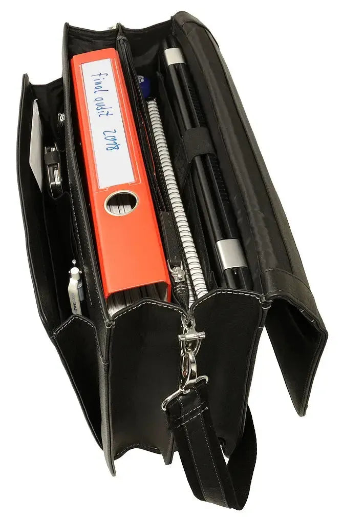 Leder Businesstasche Aktentasche Lehrertasche mit abnehmbaren Schultergurt Schwarz Innen