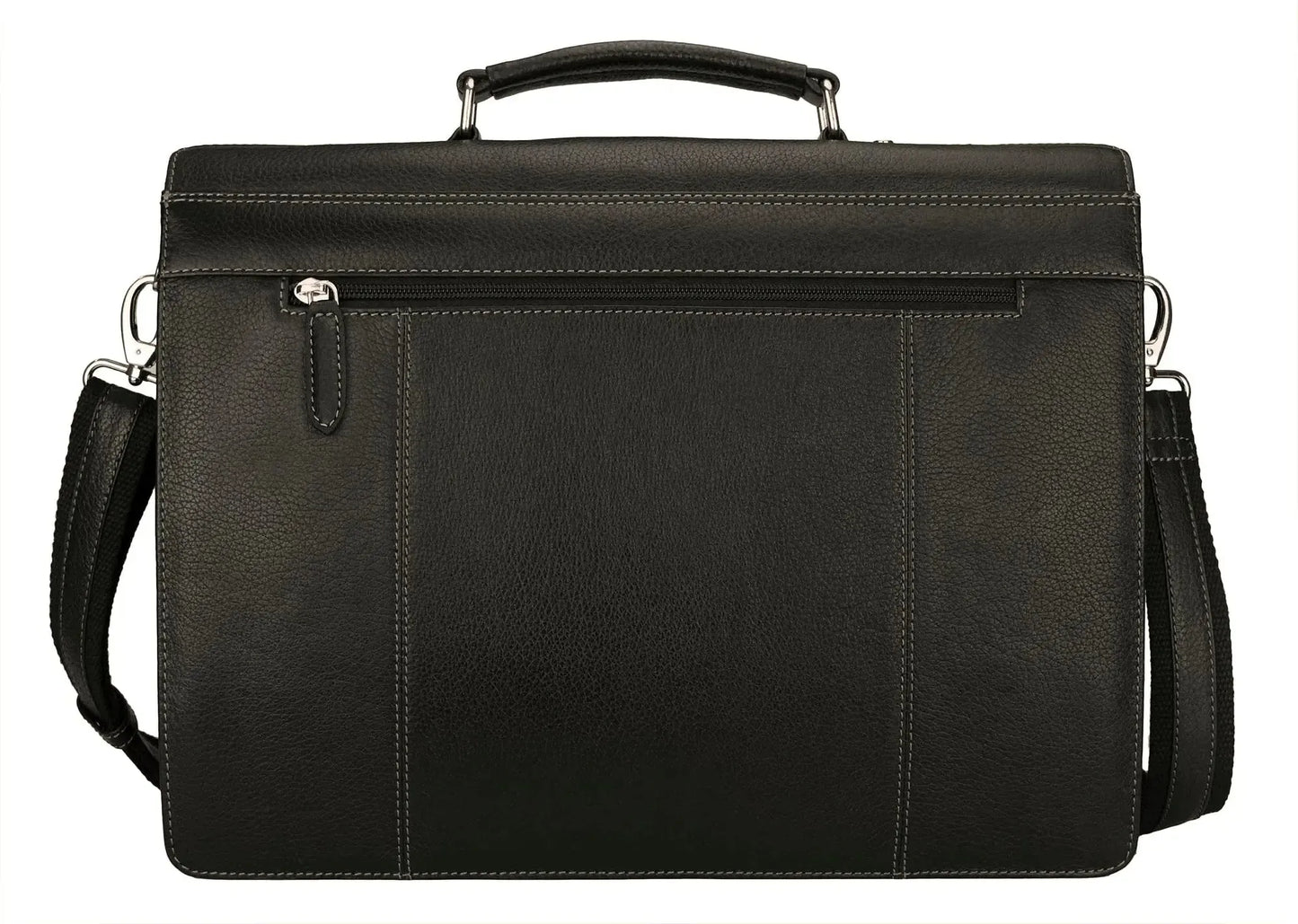 Leder Businesstasche Aktentasche Lehrertasche mit abnehmbaren Schultergurt Schwarz - Rückseite