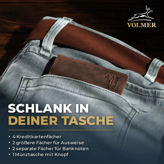 Leder Geldbörse Herren mit RFID-Schutz - extra-stabile Doppelnaht - 6 Fächer für Kreditkarten | VO8