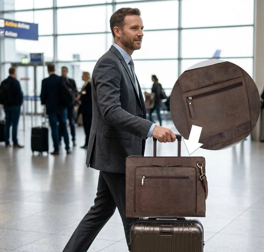Fa.Volmer ® schwarze Laptop-Tasche aus echtem Büffel-Leder für MacBooks, Notebooks, Laptops und Tablets bis zu einer Größe von 17″ | Aktentasche A4 | VO2403-Black