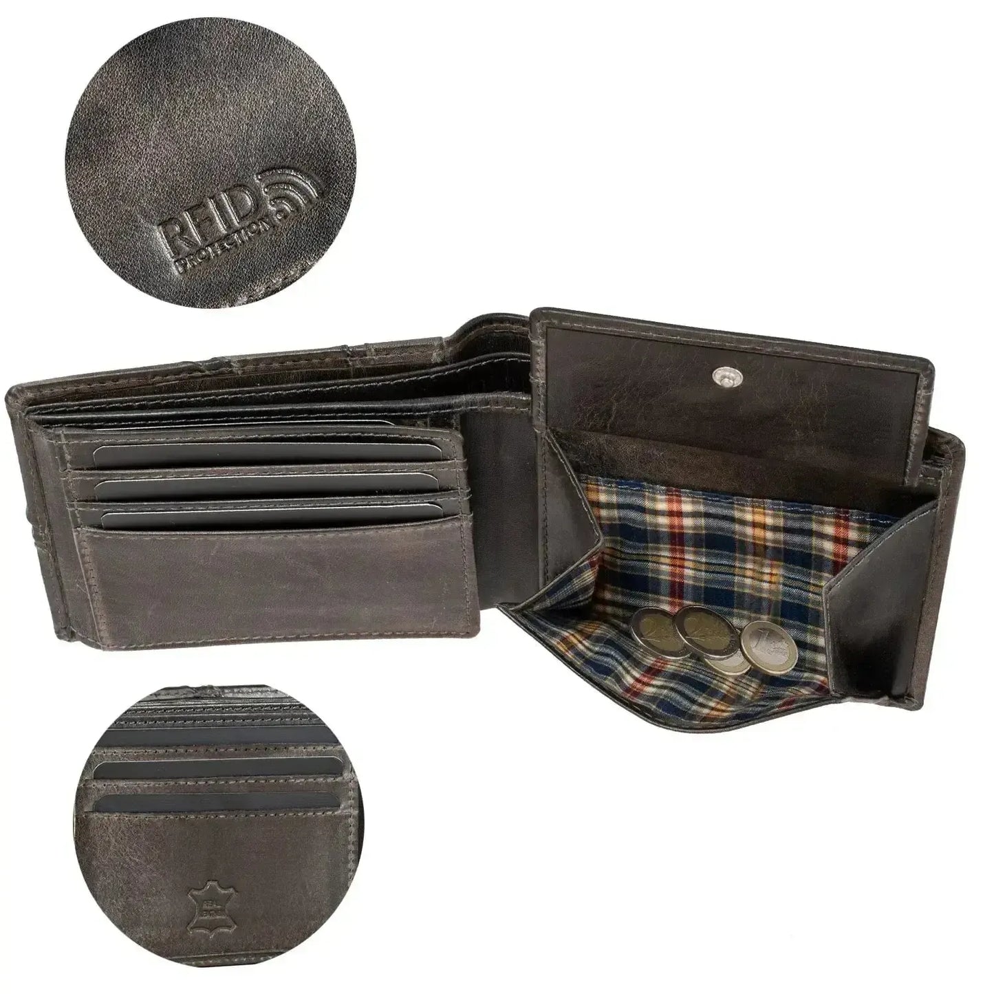Leather Wallet for Men with RFID Protection - Fashionable Design - 10 Slots for Credit Cards | VO37