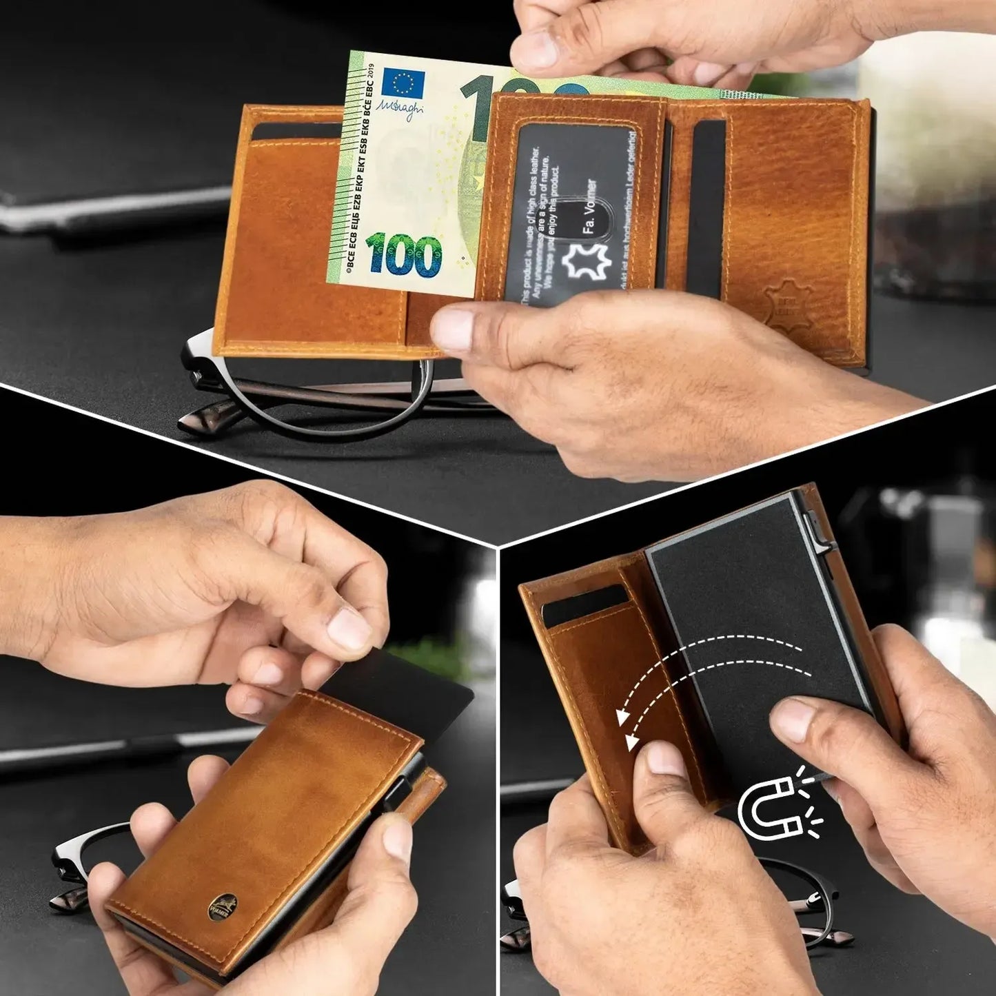 POP-UP Kartenetui aus Leder – Platz für 11 Karten – Münzfach & Scheinfach – RFID-Schutz | VO44