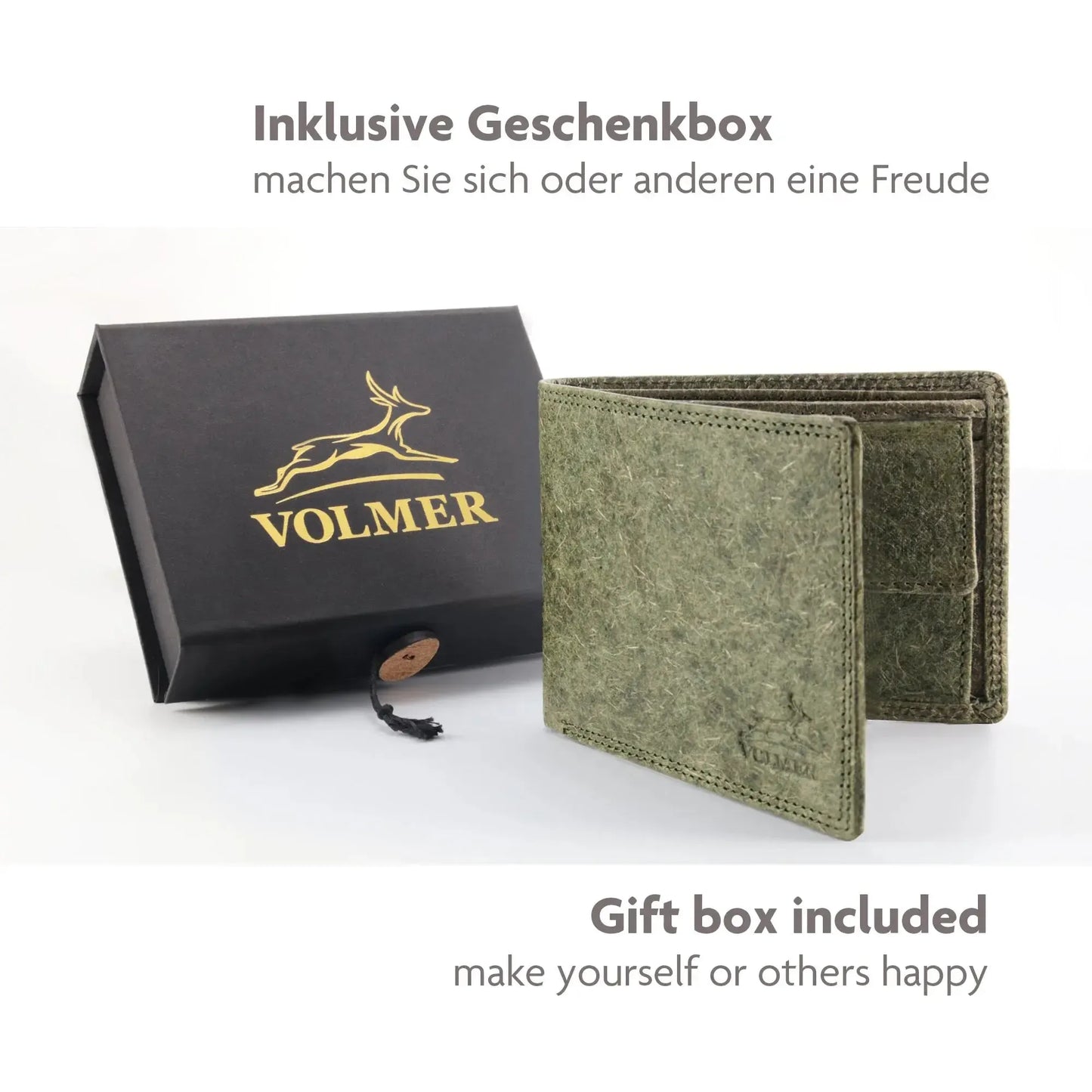 Fa.Volmer Vegane Geldboerse Kokosleder grün mit Geschenkbox