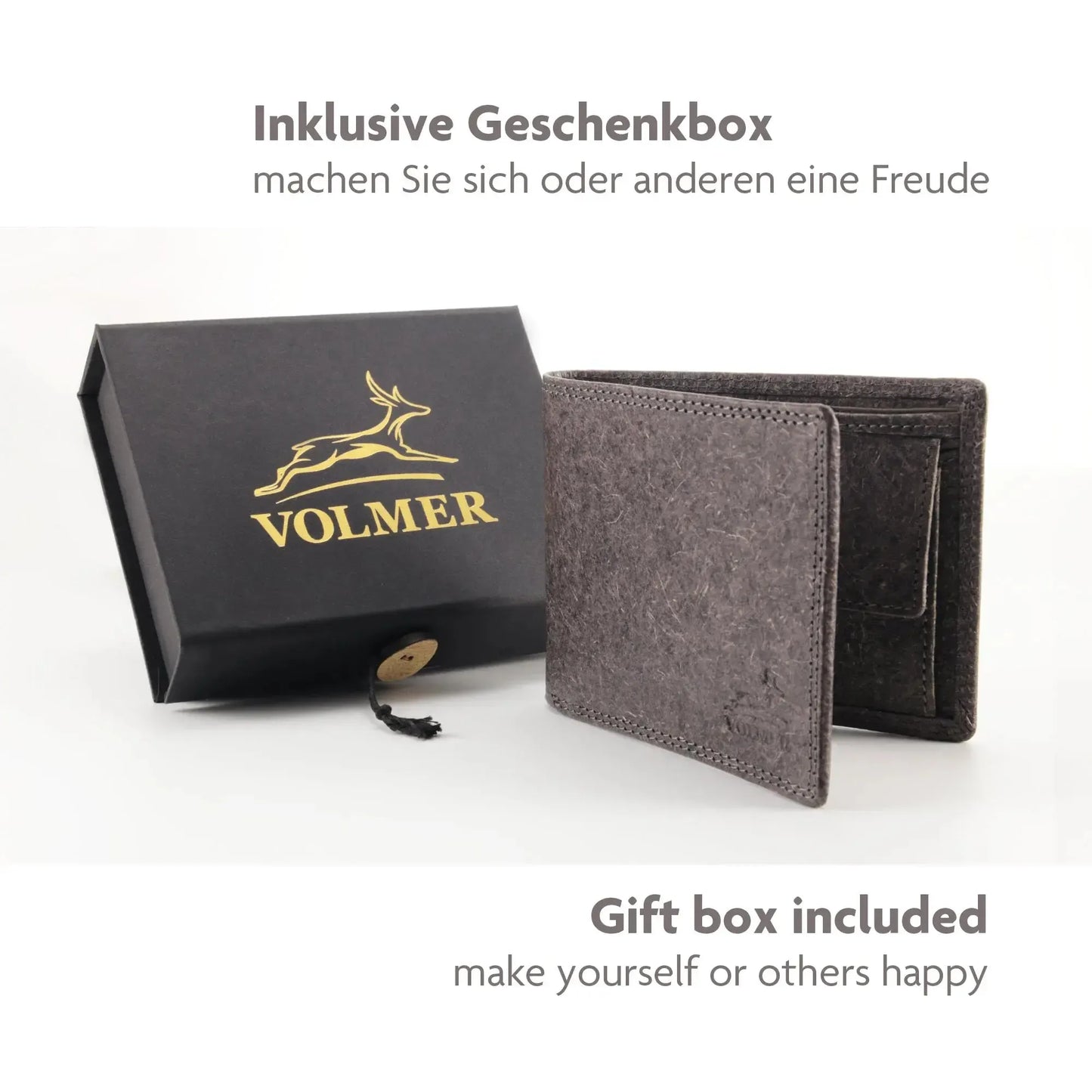 Fa.Volmer Vegane Geldboerse Kokosleder grau mit Geschenkbox
