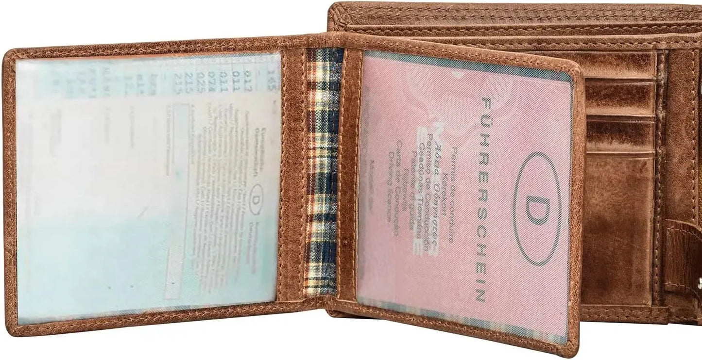 Leren portemonnee voor heren met RFID-bescherming – extra stevige dubbele naad – 9 vakken voor creditcards | VO11-RFID