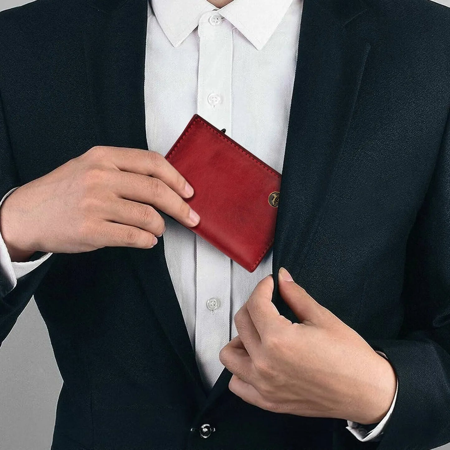 Fa.Volmer ® POP-UP Kartenetui mit Münzfach aus Echtleder für Herren & Damen | 11 Karten | RFID Schutz | Geldbörse