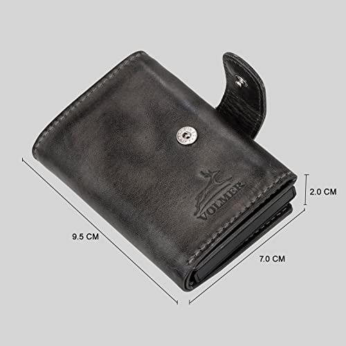 Fa.Volmer ® Étui à cartes POP-UP en cuir véritable avec/sans compartiment à pièces pour hommes & femmes | max. 11 cartes | Protection RFID | Portefeuille VO24/31