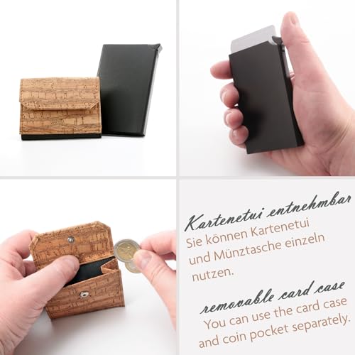POP-UP kaarthouder met muntvak van kurk – RFID-bescherming – mini portemonnee met ruimte voor 8 kaarten | Vallejo