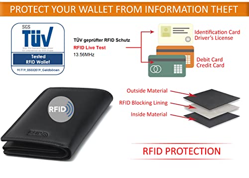 Portefeuille en cuir pour homme avec protection RFID - double couture extra solide - 11 compartiments pour cartes de crédit - format vertical | VO2