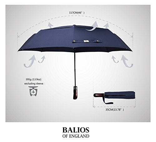 Automatik Taschen-Regenschirm mit Holzgriff – sturmfest & windsicher – Herren & Damen – Designed in Britain