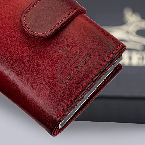Fa.Volmer ® Étui à cartes POP-UP en cuir véritable avec/sans compartiment à pièces pour hommes & femmes | max. 11 cartes | Protection RFID | Portefeuille VO24/31