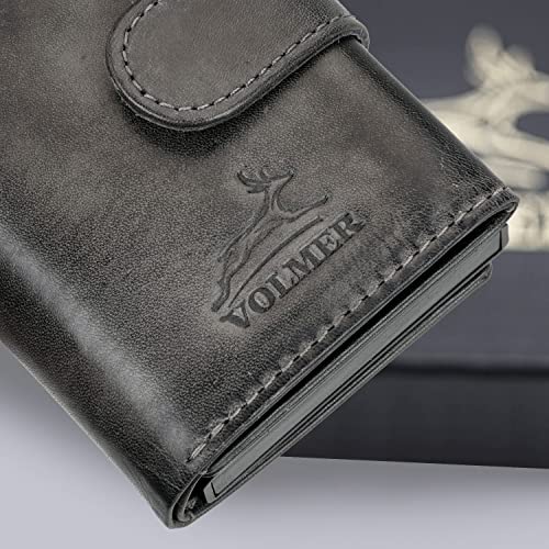 Fa.Volmer ® Étui à cartes POP-UP en cuir véritable avec/sans compartiment à pièces pour hommes & femmes | max. 11 cartes | Protection RFID | Portefeuille VO24/31
