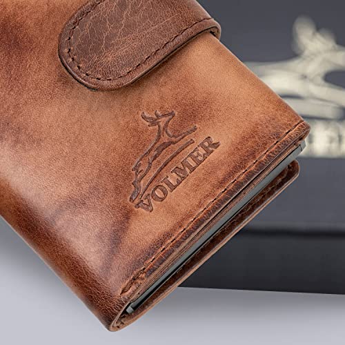 Fa.Volmer ® Étui à cartes POP-UP en cuir véritable avec/sans compartiment à pièces pour hommes & femmes | max. 11 cartes | Protection RFID | Portefeuille VO24/31