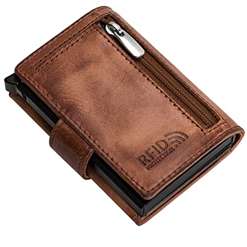 Fa.Volmer ® Étui à cartes POP-UP en cuir véritable avec/sans compartiment à pièces pour hommes & femmes | max. 11 cartes | Protection RFID | Portefeuille VO24/31