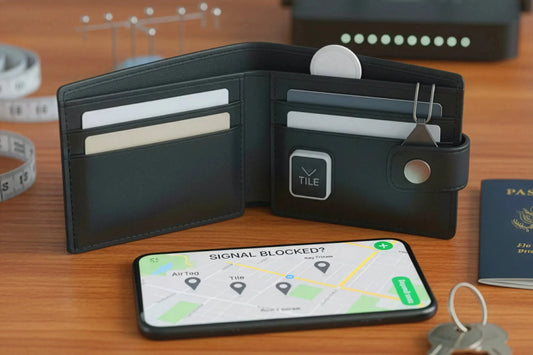 Geldbeutel und Smartphone auf einem Holztisch