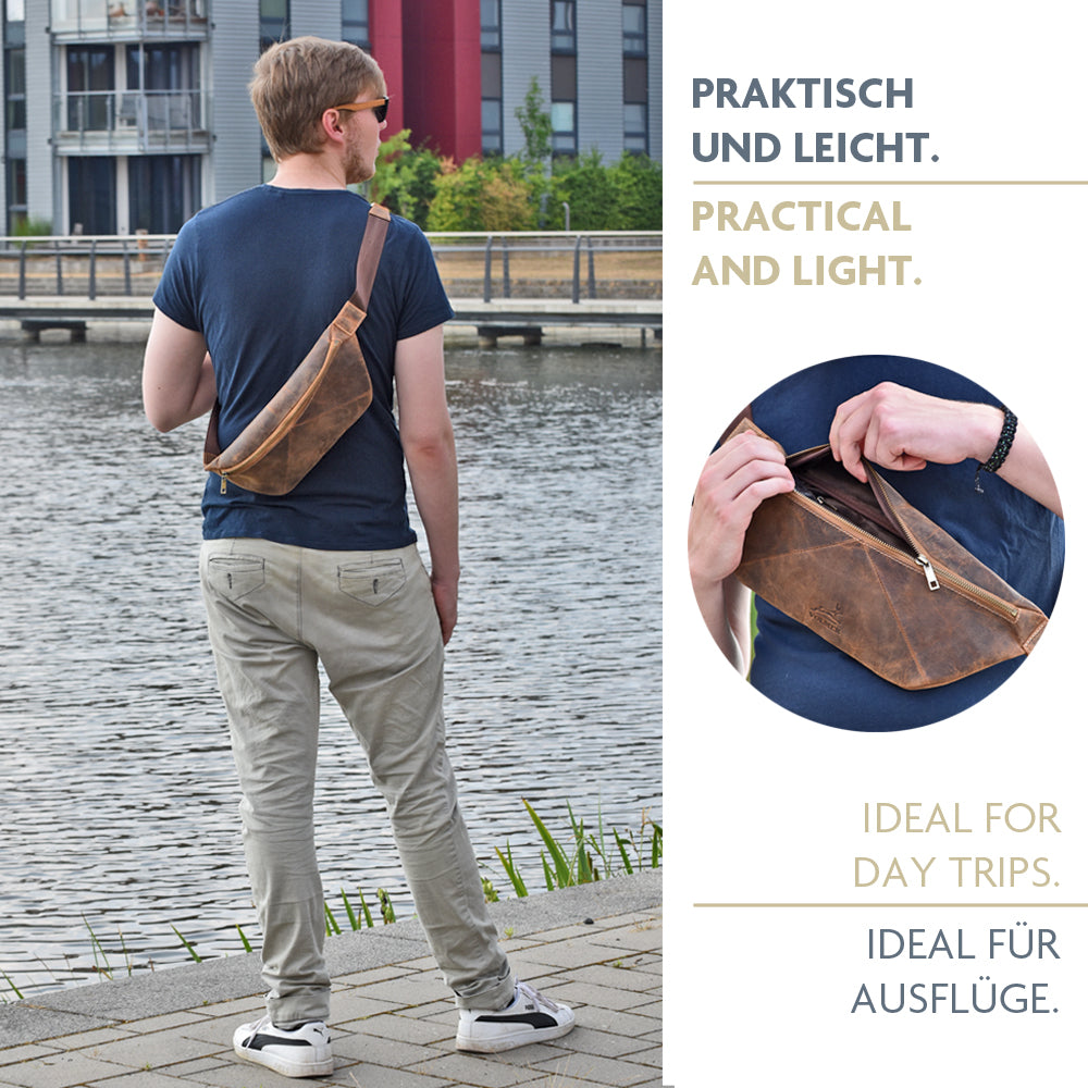 Leichte Crossbody Bag Schultertasche aus Echt-Leder  – geräumige und robuste Sling Bag | Bag9910