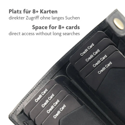 Leder Kartenetui mit großem Scheinfach – 8 Fächer für Kreditkarten – Plastikfrei – Geschenkkarton | Denton