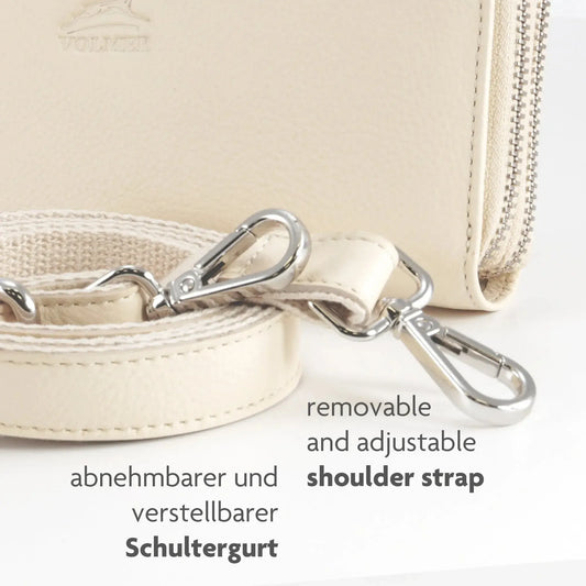 Damen Geldbörse aus Echtleder mit Handyfach & RFID-Schutz – abnehmbarer Schulterriemen | Modell Verona
