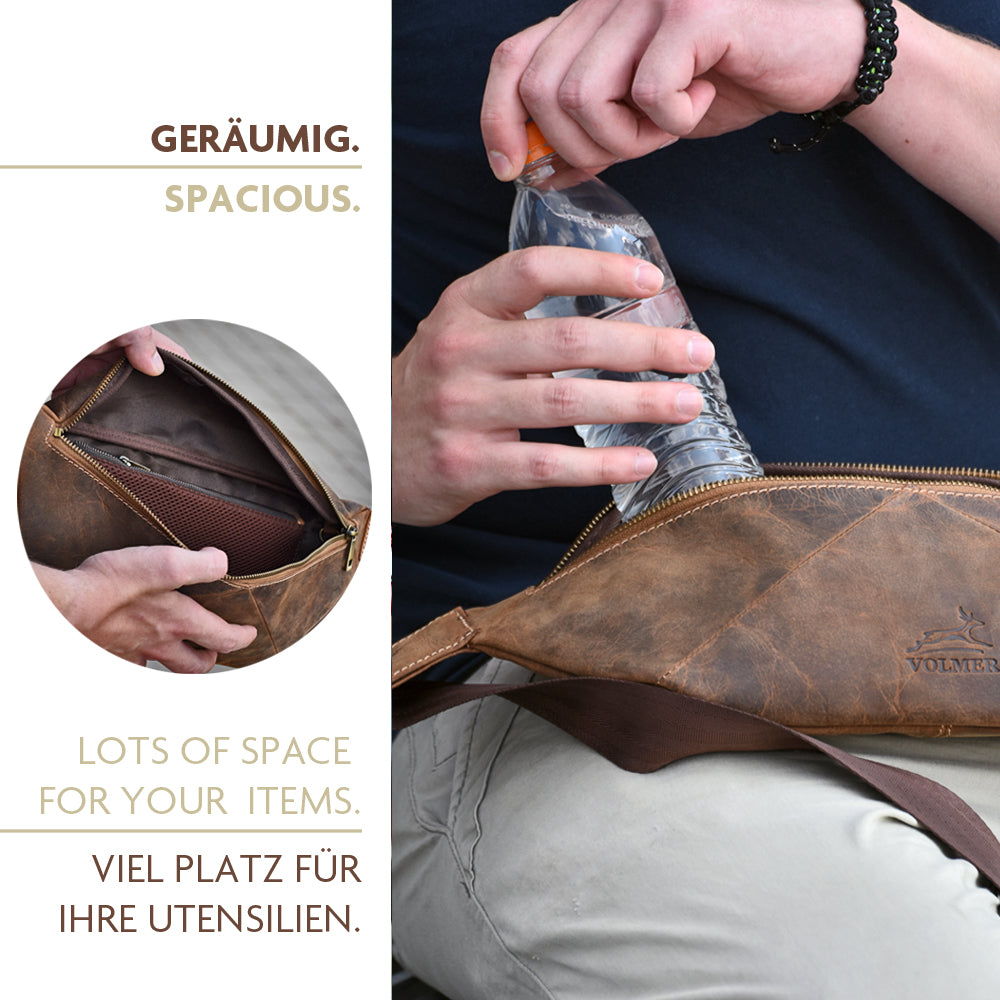 Leichte Crossbody Bag Schultertasche aus Echt-Leder  – geräumige und robuste Sling Bag | Bag9910