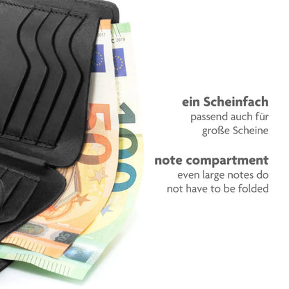 Leder Kartenetui mit großem Scheinfach – 8 Fächer für Kreditkarten – Plastikfrei – Geschenkkarton | Denton