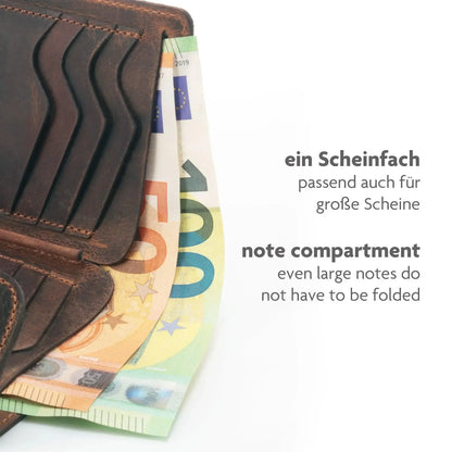 Leder Kartenetui mit großem Scheinfach – 8 Fächer für Kreditkarten – Plastikfrei – Geschenkkarton | Denton