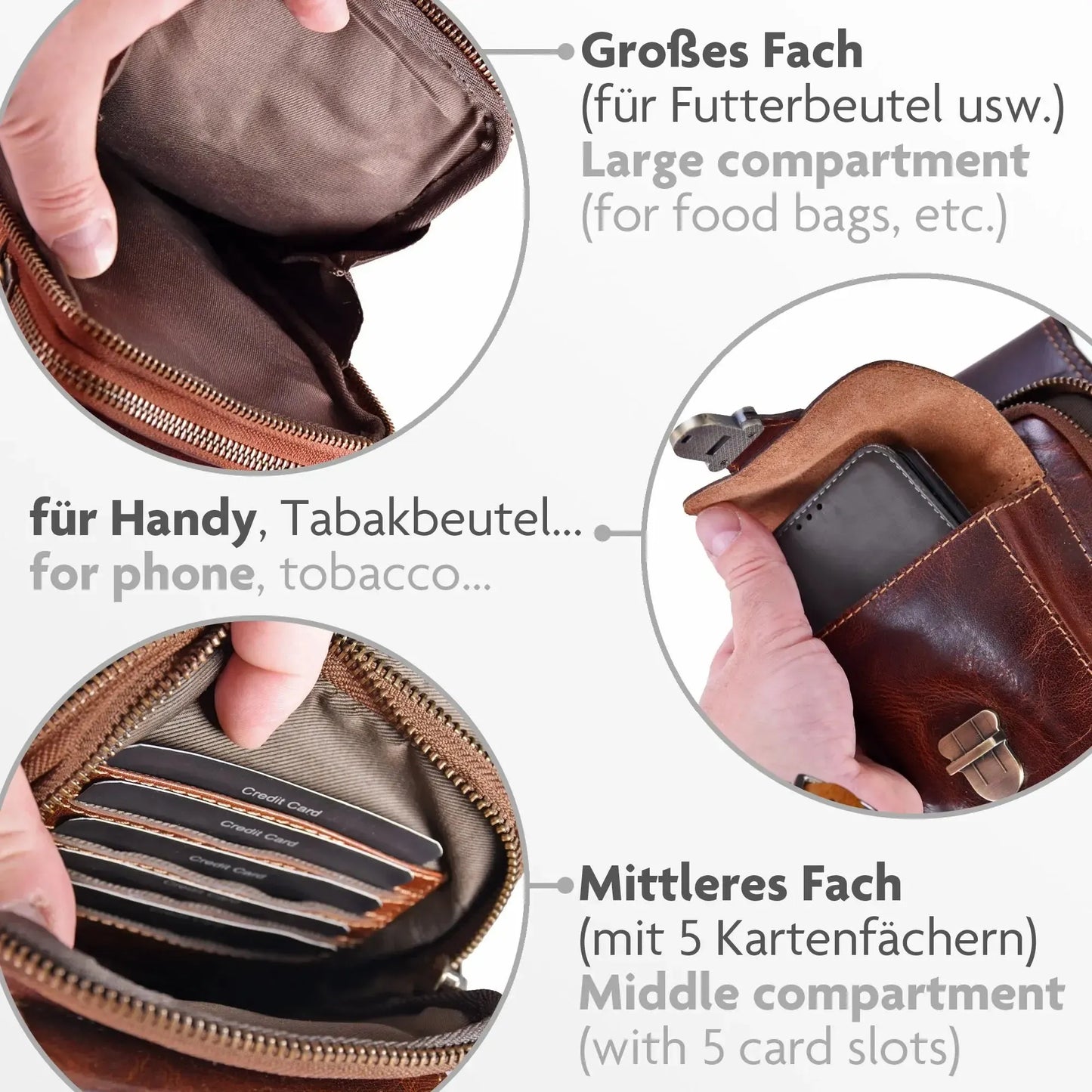 Leckerli Tasche zum Umhängen aus Echt-Leder - mit Gürtelschlaufe - abnehmbarer Schulterriemen | UrbanWalker